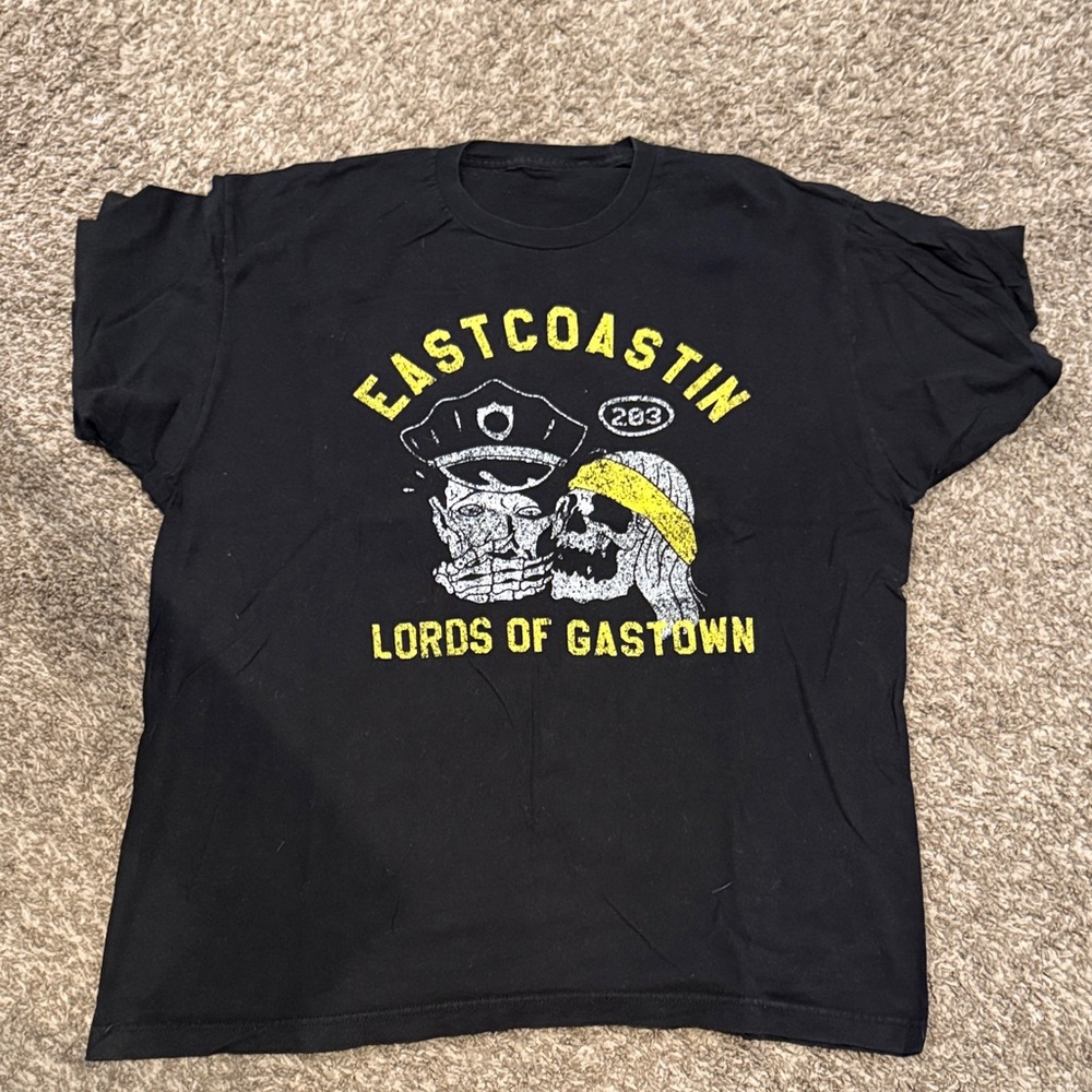 EastCoastin motorcycle show t-shirt. Black Graphic T-Shirt with Yellow Print